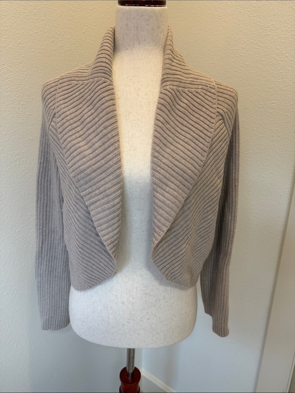 WHBM Cozy Open-Front Ribbed Shrug Sweater - Taupe